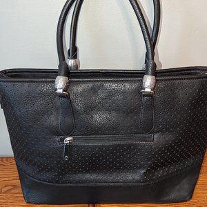 Black Perforated Design Carryall Shoulder Tote Bag